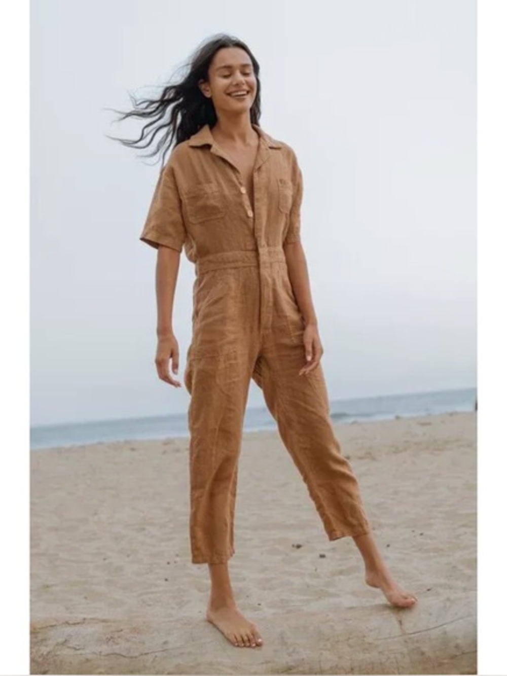 Mate the Label Tan Sedona 100% Linen Jumpsuit Size small